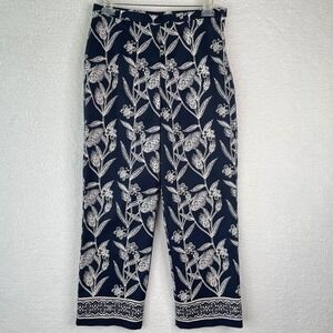Judith Hart Collection Navy Blue White Floral Butterfly Crop Pants Size 10